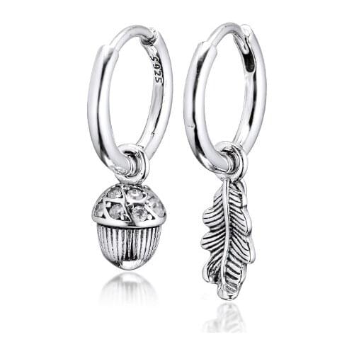 Acorn and Leaf Hoop Earrings Sterling Silver 925 Earrings for Sister Mother Wife Friends Gift E170