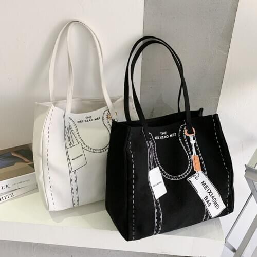 2021 New Designer Korean Casual Canvas Shoulder Bags For Women Personality Printed Handbag Female Large Capacity Tote Bag bolsas