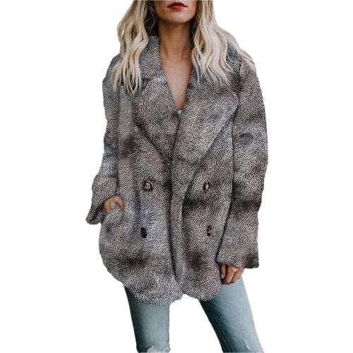 Women Fashion Faux Fur Jackets Coats Winter Fleece Open Front Sherpa Coat With Pockets Double Breasted Outerwear Manteau Femme