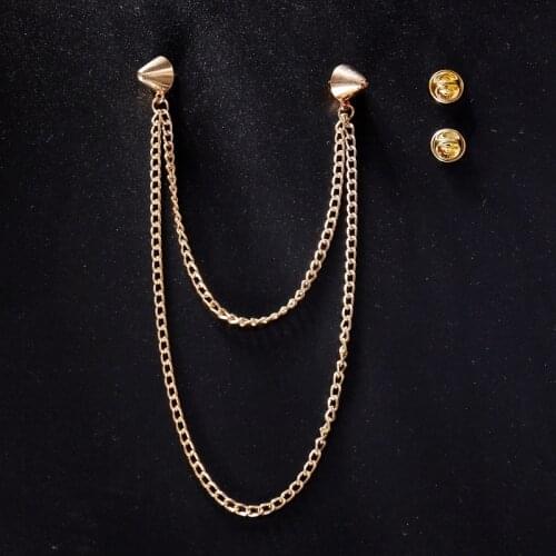 New Vintage Spiked Brooch Pins Gold Tassel Chain Brooches Shirt Collar Needle Lapel Pin Women Jewelry Gifts for Men Accessories