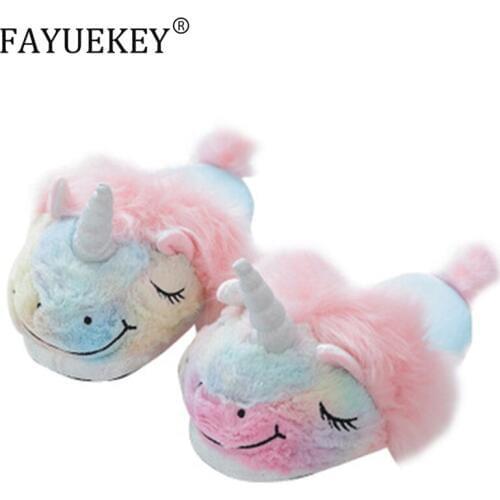 2020 Women Plush Unicorn Slippers Adult Girls Anti-Slip Indoor Home baby Slippers Unicorn Shoes Bedroom Fluffty Warm Winter