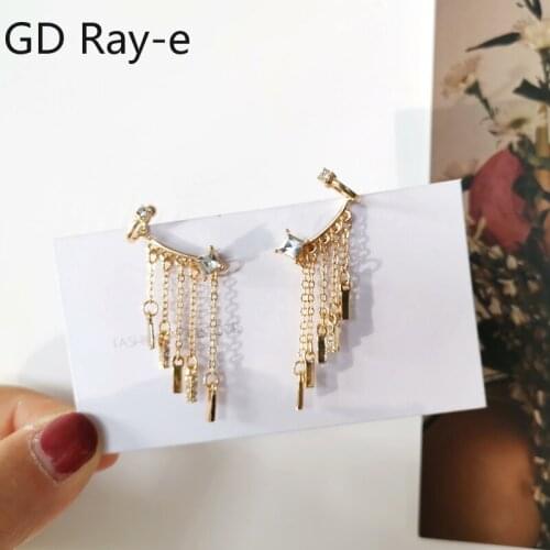 New Fashion Ear-cuff Super Fairy Cute Lovely Square Diamante Chain Tassel Ear Climber Earrings 1395