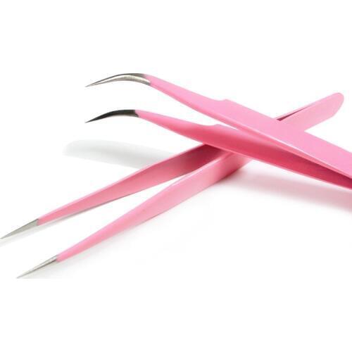 1pcs Pink Eyebrow Tweezers Stainless Steel Eyelash Extension Tweezers Straight Or bend Optional Tweezers Cosmetic Makeup Tools