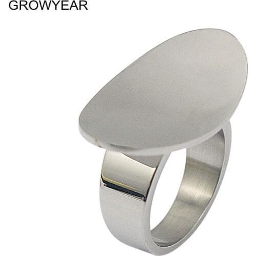 Stainless Steel Big Oval Rings For Women Cocktail US Size 9 8 7 6 Silver Color Fashion Jewelry 1PCS