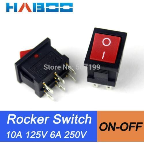 100pcs/lot 6pins 2positions on off KCD1 electrical rocker switch mini 10A250V Rock boat switch for household appliance