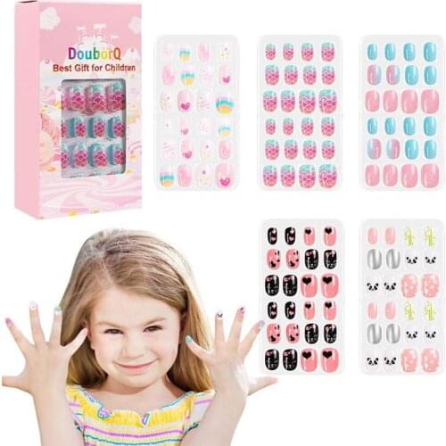 120Pcs Kids False Nails Pre-glue Full Cover Stick Full Cover Nail Tips Manicure Tools Nail Art Decor Press on Nails for Girls