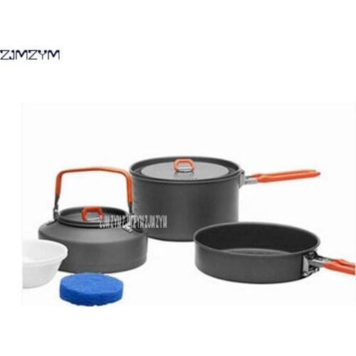 2-3 Person Cutlery Set Medium Pot & Frying Pan & Tea Pot Hiking Camp Cook Set Tableware Aluminium Alloy Outdoor camping set pot