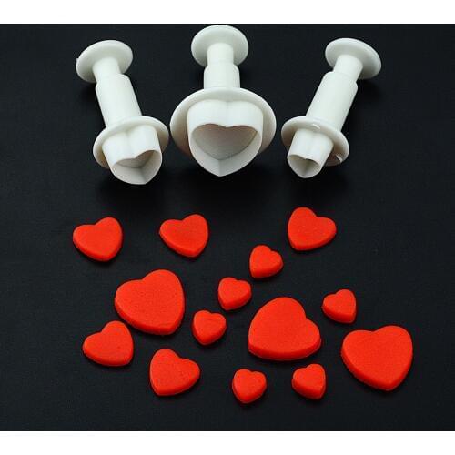 3PCS/Set Love Heart Plunger Cutter Mold sugar craft Fondant Cake Decorating DIY Baking Tool