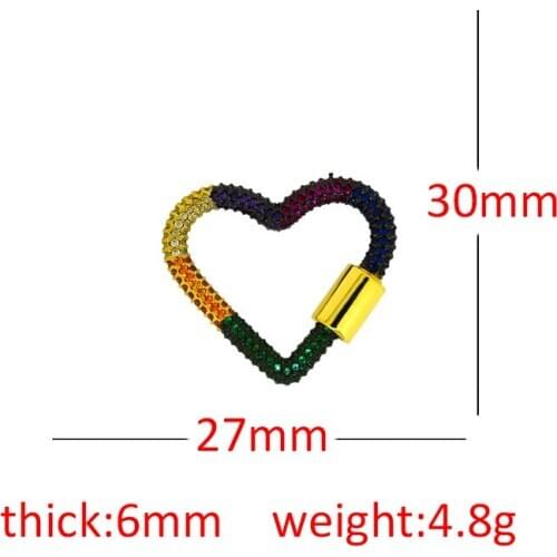 3 pcs fashion gold copper micro-color zircon geometry heart charm buckle big pendant for making DIY jewelry necklace wholesale