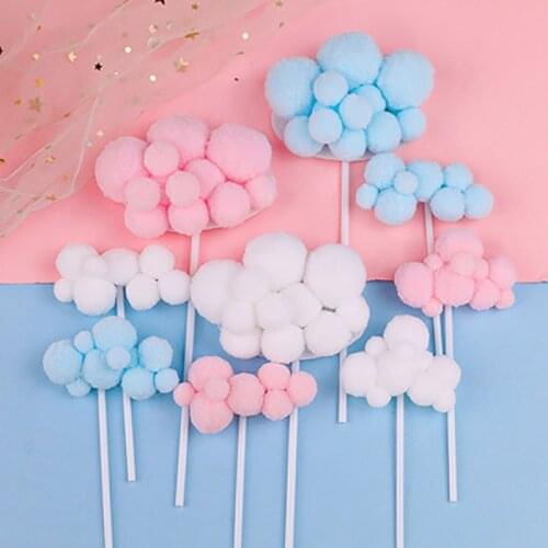 5 Pcs Cake Decoration Creative Cloud Insert Card White Cloud Pink Cloud Fur Ball Plug-in Birthday Party Decoration