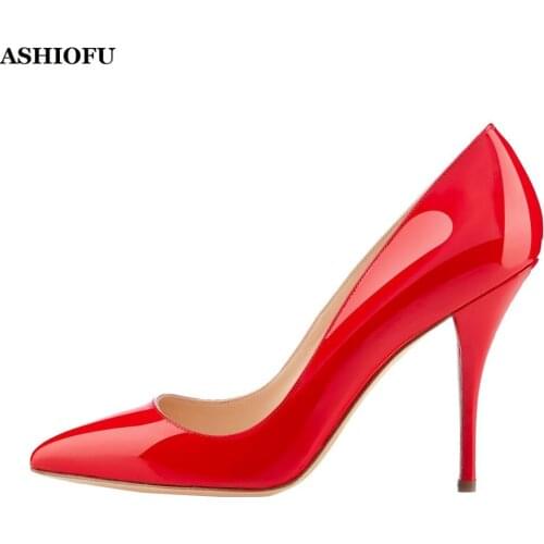 ASHIOFU New Handmade Womens High Heel Pumps Office&Career Slip-on Shoes Pointy Evening Club Fashion Pumps Court Shoes KL028