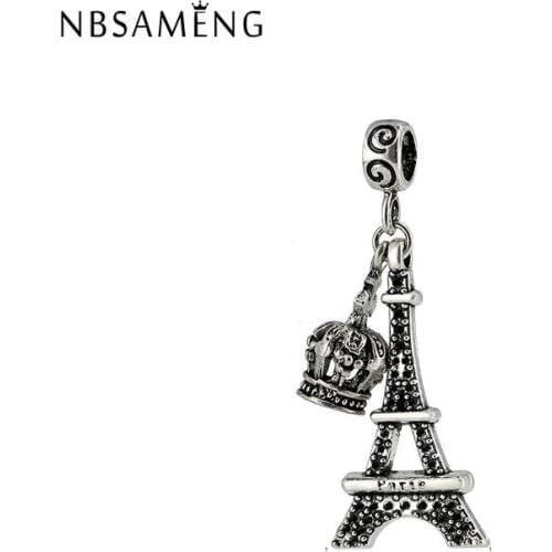 Free Shipping Silver Plated Round Bead Charm Eiffel Tower with Crowm Beads Fit Original Bracelets & Bangle Women Jewelry 2018