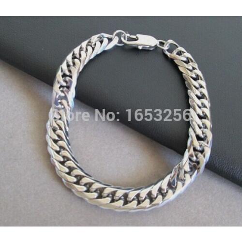High Quality stainless steel Smooth Double Curb Link Chain Bracelet 12mm 8.66'' For Mens Boys