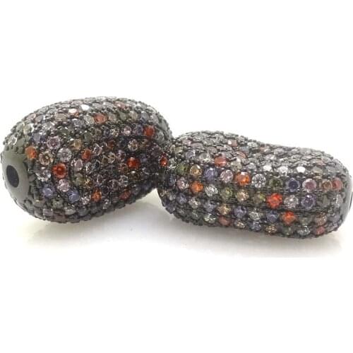 Gun Black micro pave multicolor cz beads Broad Bean Shaped beads for Pearl Gem Stone Bracelet Necklace making Spacer beads