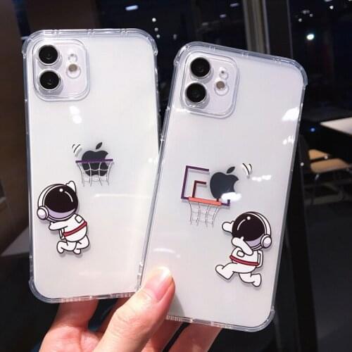 Phone Case For iPhone 12 11 Pro X XR XS Max 7 8 Plus 12 Mini Fashion Creative Astronaut Right Angle Clear Airbag Soft Phone Case