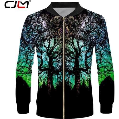 CJLM New Man Colorful Zip Jacket 3D Printed Personality Starry Sky Tree Mens Spandex Zipper Coat Hot Sale Wholesale