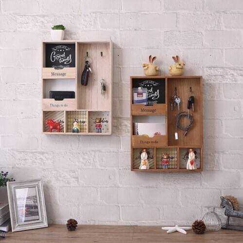Wooden Storage Rack three Layer Hook Hanging Wall Decoration Sundries Holder Living Room Keys Holder Kitchen Vestibule Porch Box