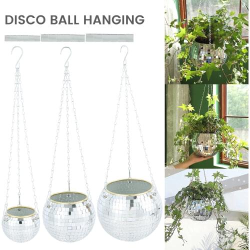 Disco Ball Hanging Planter Basket Round Mirror Pot flower pot Wall Planter Pot Rope Mirror Hanging Basket Garden Decor Vase