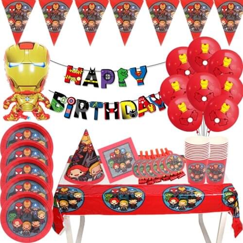 The Avengers Design Boys Birthday Party Decorations Balloon Paper Cups Plates Baby Shower Disposable Tableware Supplies
