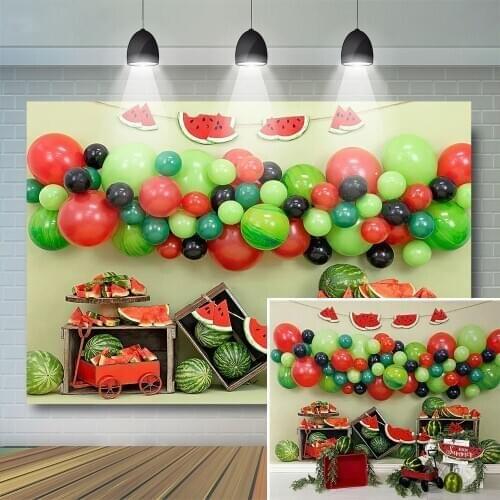 Watermelon Balloons Kids Backdrop Cake Smash 1st Birthday Decor Baby Spring Green Wall Background Newborn Photostudio Props