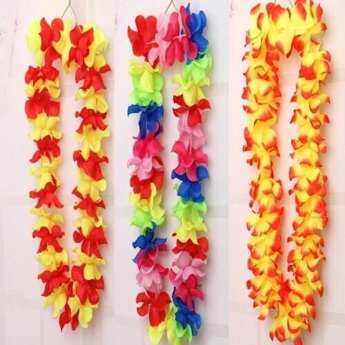 Hot sale 10pcs Hawaiian Flower leis Garland Necklace Fancy Dress Party Hawaii Beach Fun Flowers DIY Party Beach Decoration