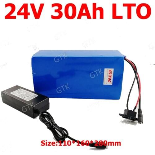 GTK customize Lithium titanate 24v 30ah LTO battery pack BMS deep cycle for Solar System bike machine monitor invert +5A Charger