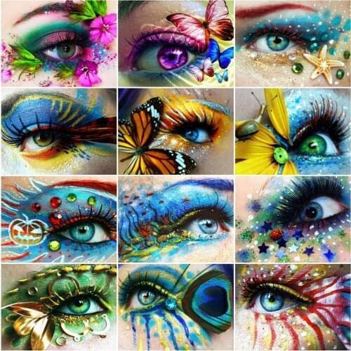 HUACAN Picture By Numbers Girl Eye For Home Decoration Gift Portrait Painting By Number Butterfly Handpainted Canvas DIY Frame