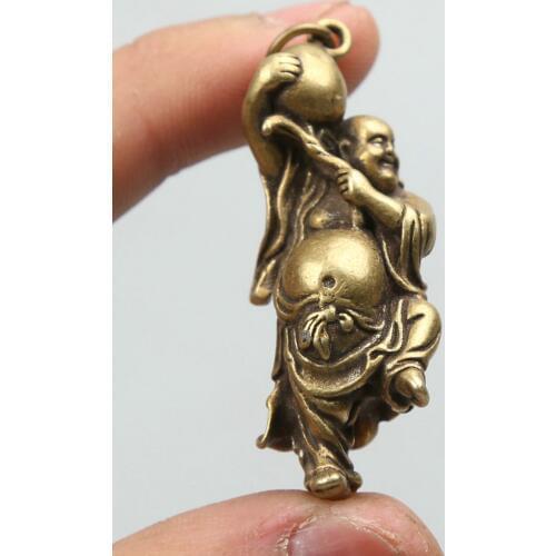 50MM/2" Collection Curio Rare Chinese Fengshui Small Bronze Exquisite Buddhism Hop-pocket Maitreya Buddha Pendant Statue 34g