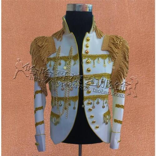 White Stand Collar Men Suits Designs Masculino Homme Terno Stage Singers Men Blazer Dance Clothes Jacket Star Style Dress Punk