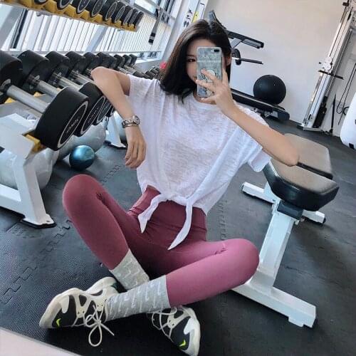 Yoga Crop Top Linksky Sports Womens Loose Thin Quick Short Sleeve T-shirt Running Fitness Blouse Suit Mujer Camisetas