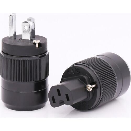 Brass Rhodium Plated Unprinted US AC Power Plug +IEC Female Connector For audio power cable