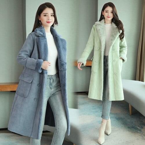 Winter new thick fur coat women mid-length imitation mink skin One piece of fur lamb hair particles fashion double-breasted coat
