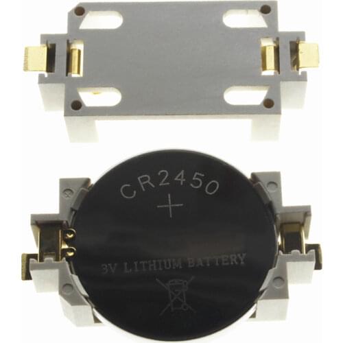 5Pcs/lots CR2450 Patch Battery Holder, Gold Plating Cell Button Battery Holder, CR2450 Button Coin Battery Socket Case Holder