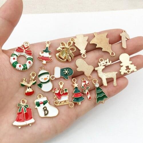 12pcs Christmas Fashion Metal Alloy Pendant Drop Ornaments Christmas Village Hanging Decoration New Year Xmas Charm Decor Suppli