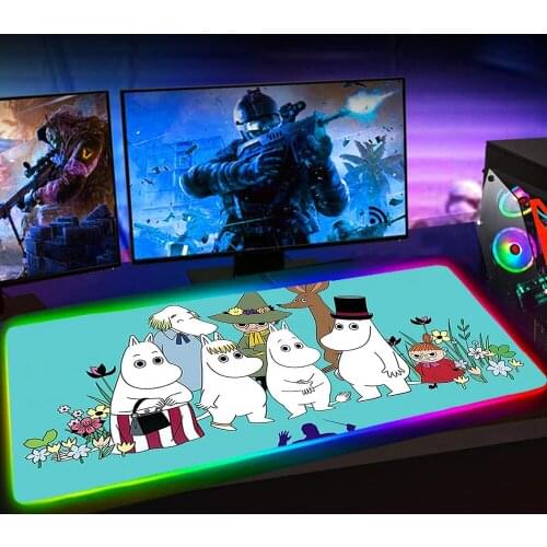 RGB Cartoon Cute Hippo Moomines KAWAII Gaming Mouse Pad Mousepad Keyboard Mat LED Mause Pad No-slip with Backlit Tapis De Souris