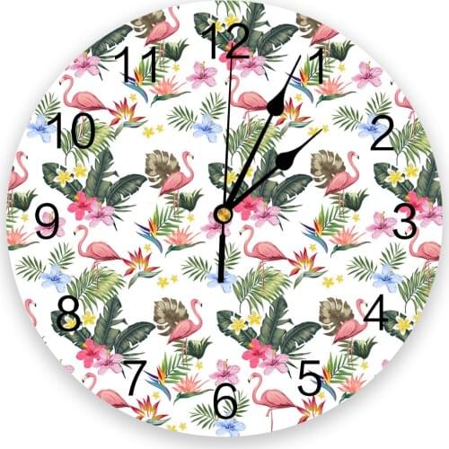 Flamingo Tropical Plant Plumeria Modern Wall Clock For Home Office Wall Decoration Living Room Bathroom Decor Hanging Watch