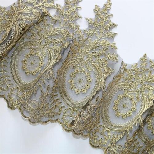 Delicate 6Yards Wedding Dress Cording Lace Applique Light Gold Thread Embroidery Black Net Lace Accessories Trim 30cm LJ0094