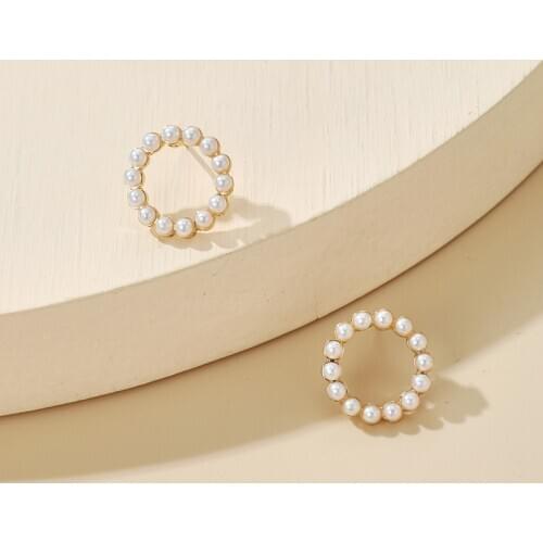 Tocona Luxury Pearl Stone Stud Earrings for Women Charming Hollow Round Geometric Gold Color Party Jewelry Accessories 14016