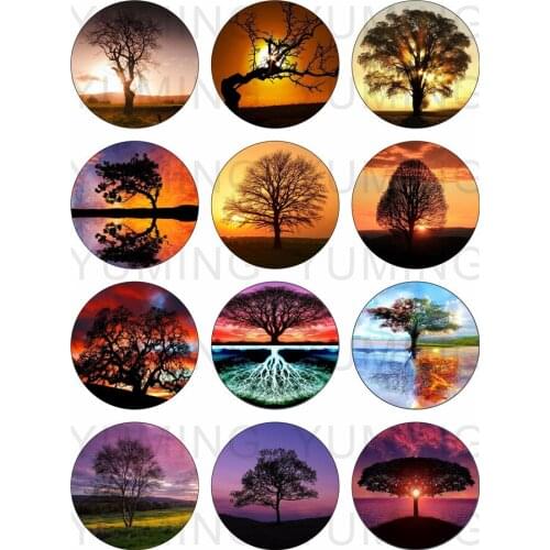 Life Tree Pattern Glass Cabochone Keychain Fridge Magnet Pendant Jewelry Accessories Size 8~40mm Multi Picture
