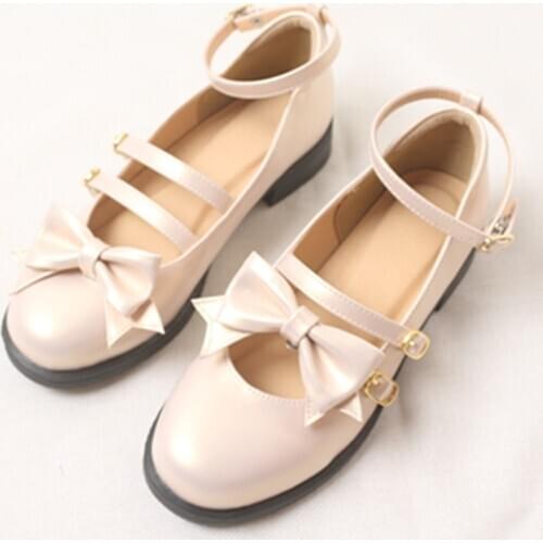 Japanese College Students Girls Round Toe Buckle Straps Bow Shoes Lolita Jk Commuter Uniform Lovelive Pu Leather Lolita Shoes