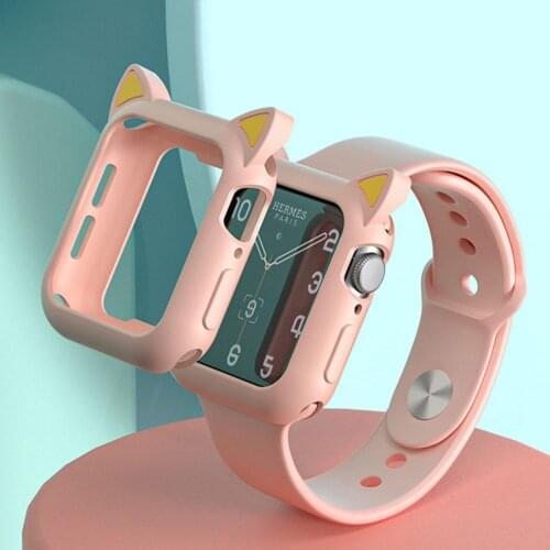 Screen Protector Cat Ear Silicone Case For Apple Watch6/se Strap For Iwatch Series 5 4 3 2 1