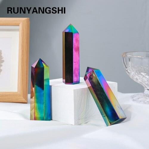 1PC 8.5-9cm Electroplating rainbow Obsidian Crystal Hexagonal column Energy obelisk Natural crystal Healing stone