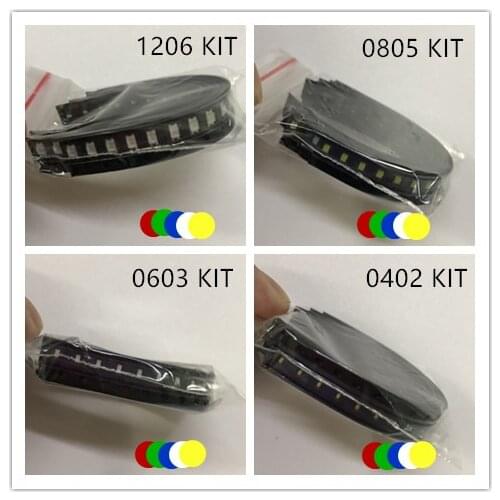 100pcs=5colors x20pcs 5050 5730 1206 0805 0603 2835 0402 3528 LED Diode Assortment SMD LED Diode Kit Green/RED/White/Blue/Yellow