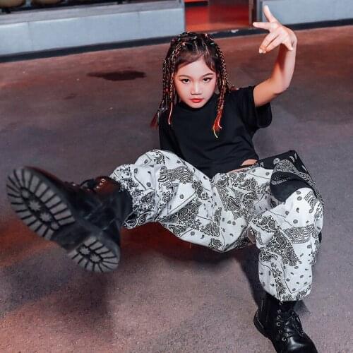 2021 Girls Ballroom Hip Hop Dance Clothes For Kids Black Tops Loose Pants Suit Jazz Street Dance Outfits Rave Clothes DN8103