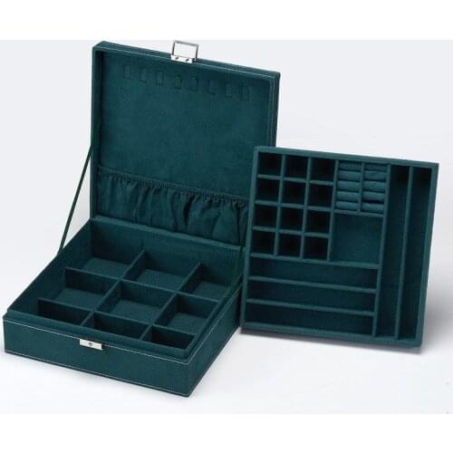 2021 Retro Multi-layer Dark Green Velvet Jewelry Box Fashion Gift Jewelry Casket Classical Design