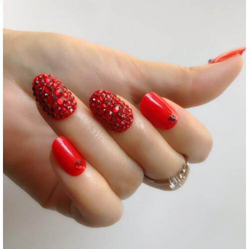 24pcs Red Full Cover Fake Nails Artificial Press on Ballerina False Coffin Nails Art Tips Custom made Rhinestone