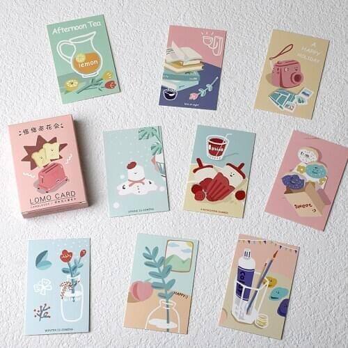 28 Sheets/Set Creative Tea Party Series Lomo Card Cartoon Mini Postcard Message Cards Christmas Gifts