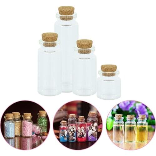 5Pcs Transparent Clear Cute Tiny Mini Empty Cork Glass Bottles Wishing Message Vials Jars Container Multi Sizes DIY Craft Gift