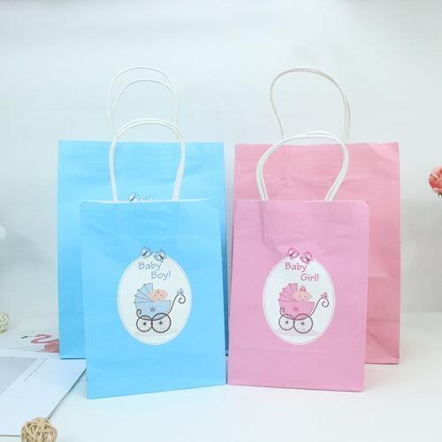 AVEBIEN 50pcs Boy&Girl Baby trolley Kraft Paper Baby Shower Candy Bag Shopping Gift Bags Birthday Gift Package Party Decoration