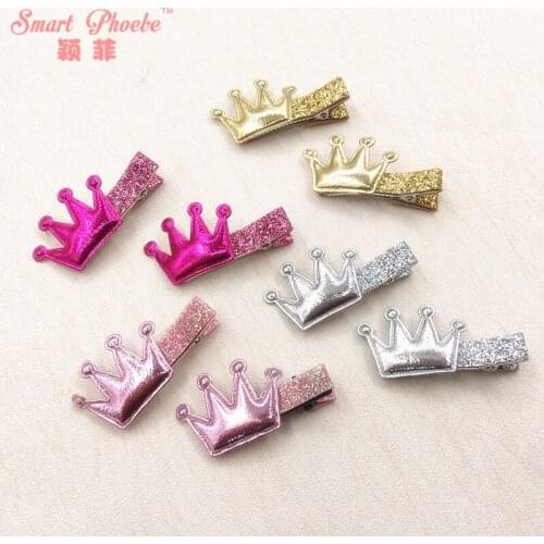 Boutique 12Pairs Fashion Cute Glitter Tiaras Hairpins Solid PU Leather Crown Hair Clips Princess Headwear Hair Accessories